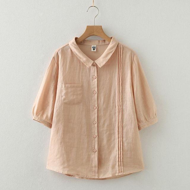 Puff-Sleeve Plain Pocket Detail Shirt Product Image