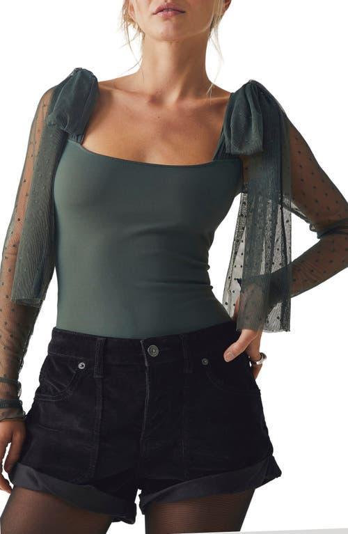 Free People Tongue Tied Mesh Sleeve Tie Shoulder Bodysuit Product Image