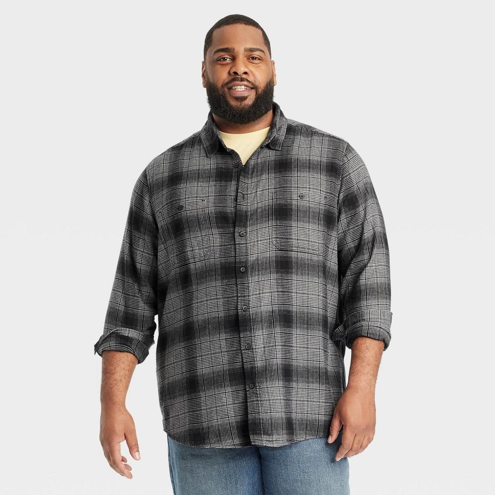 Mens Big & Tall Mid-Weight Flannel Long Sleeve Button-Down Shirt - Goodfellow & Co Midnight Black XLT Product Image