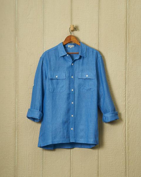 Linen Utility Shirt in French Blue Product Image