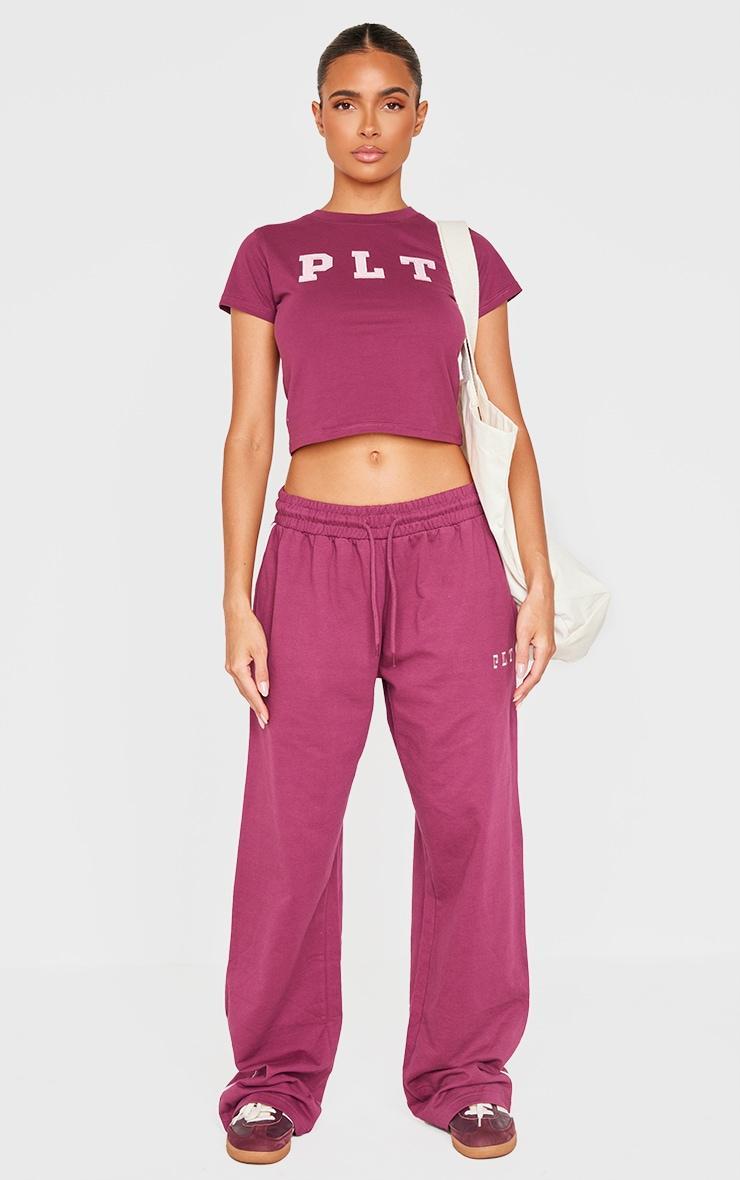 PRETTYLITTLETHING Plum Contrast Binding Wide Leg Sweatpants Product Image