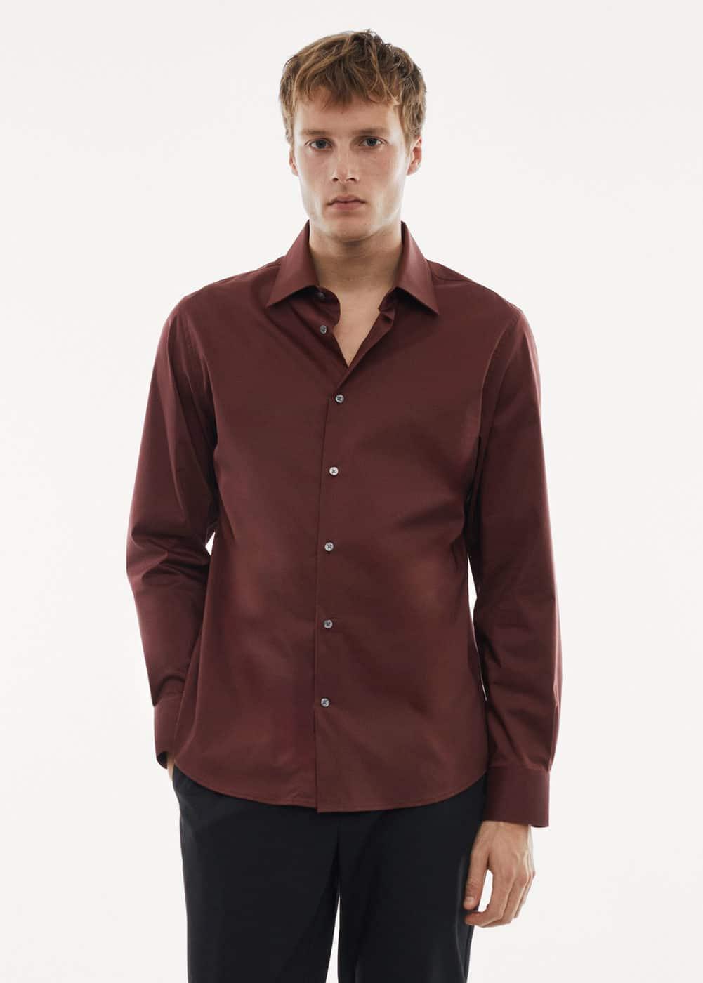 MANGO MAN - Regular-fit stretch cotton shirt maroonMen Product Image