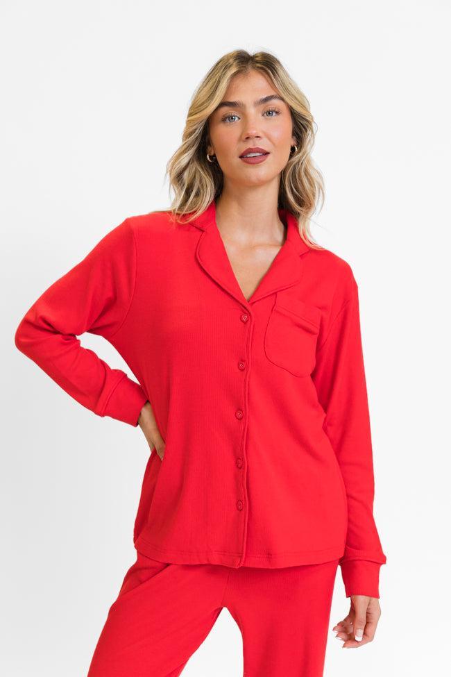 Drifting Off Red Ribbed Pajama Set Product Image