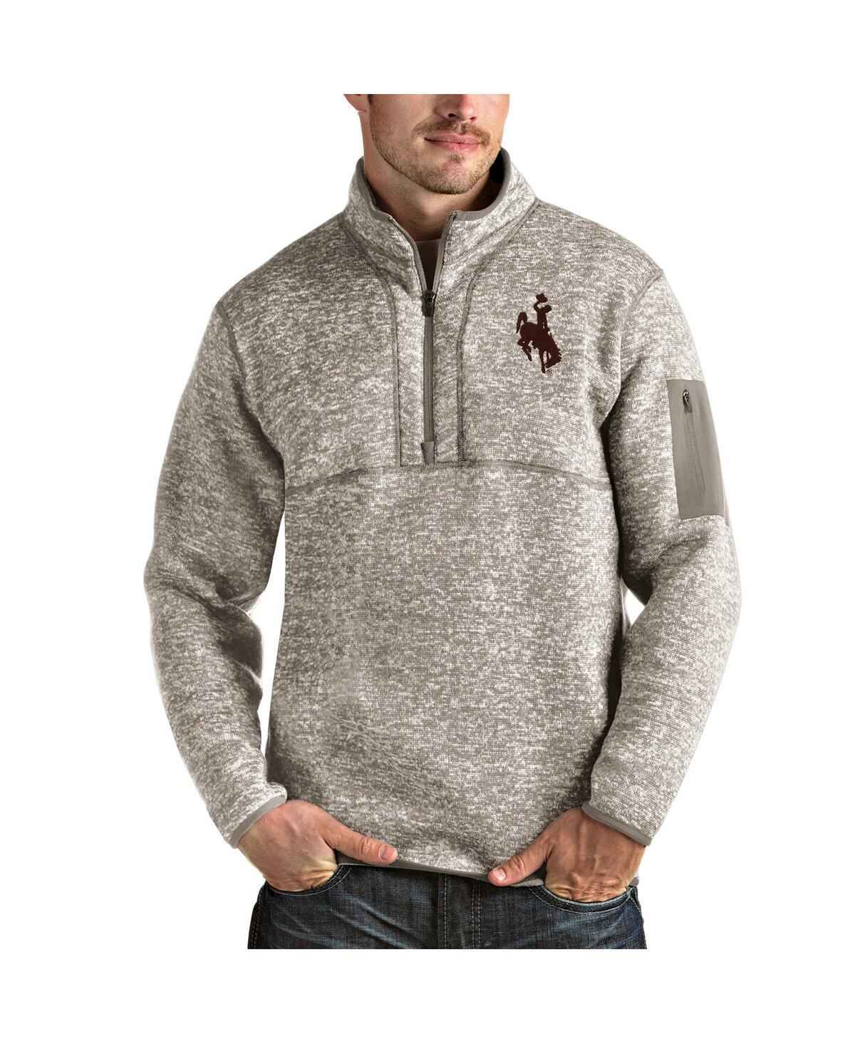 Antigua Mens Oatmeal Wyoming Cowboys Fortune Half-Zip Pullover Jacket Product Image