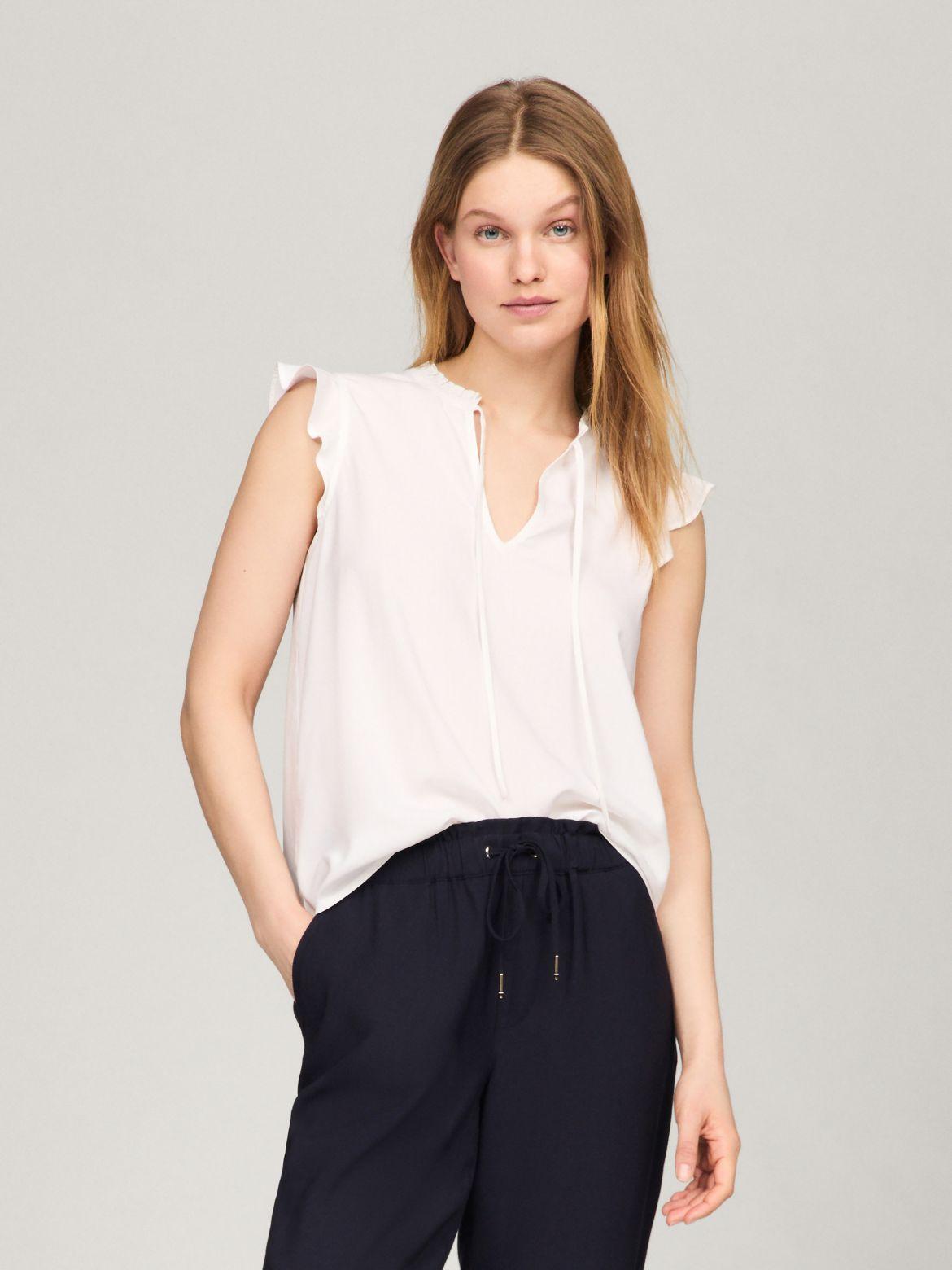 Tommy Hilfiger Women's Solid Flutter-Sleeve Ruffle Top Product Image