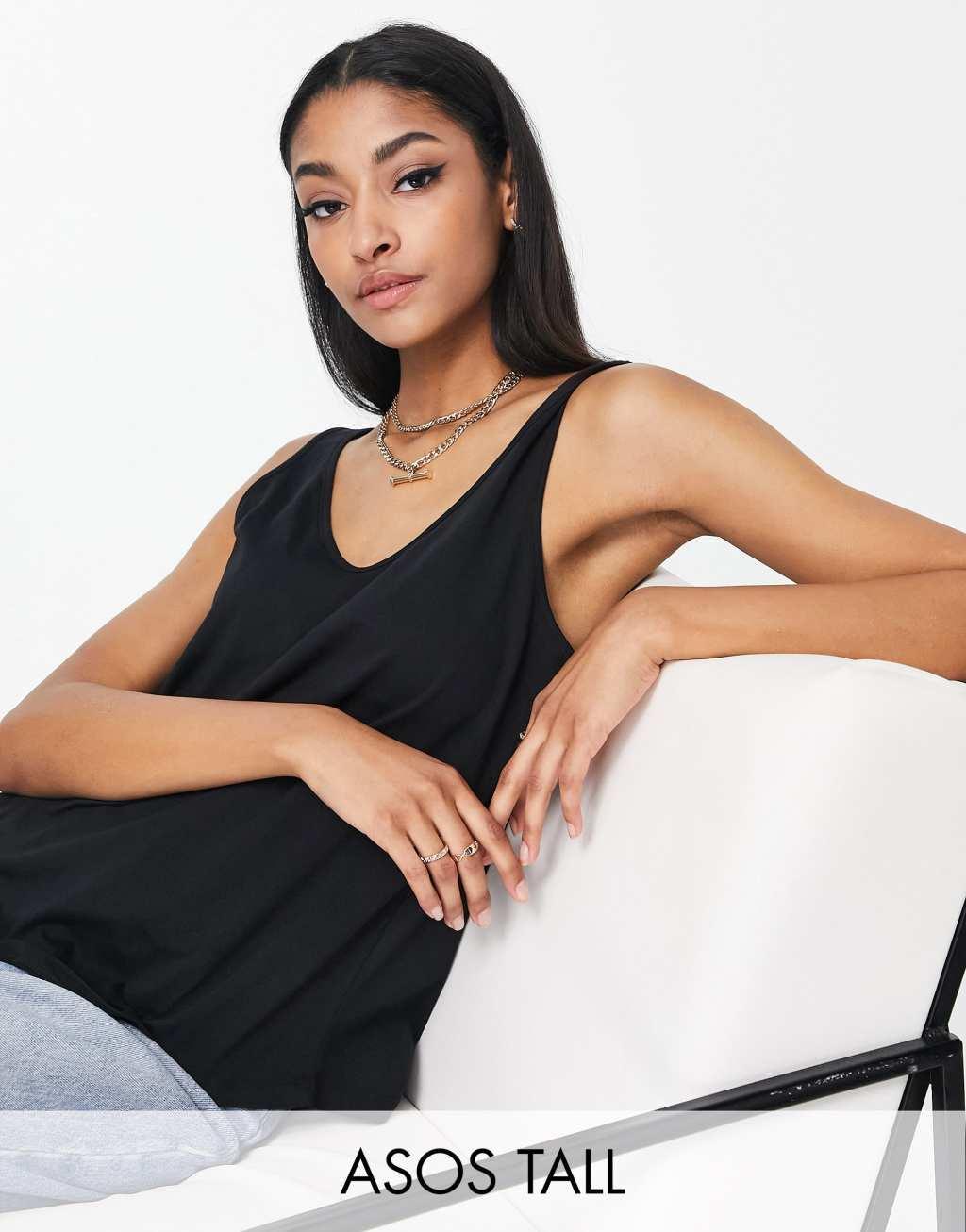 ASOS DESIGN Tall ultimate tank top with scoop neck in cotton in black - BLACK Product Image