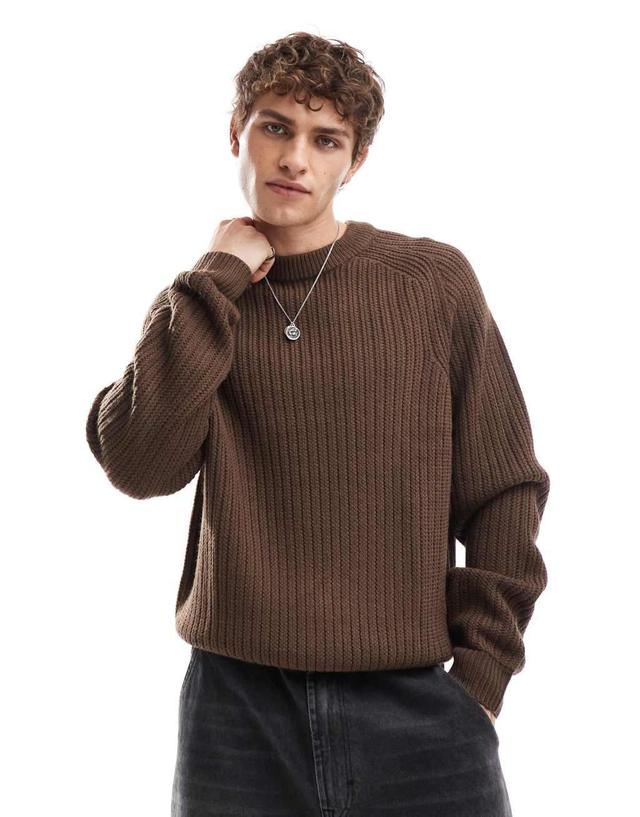 COLLUSION knitted crewneck sweater in brown Product Image