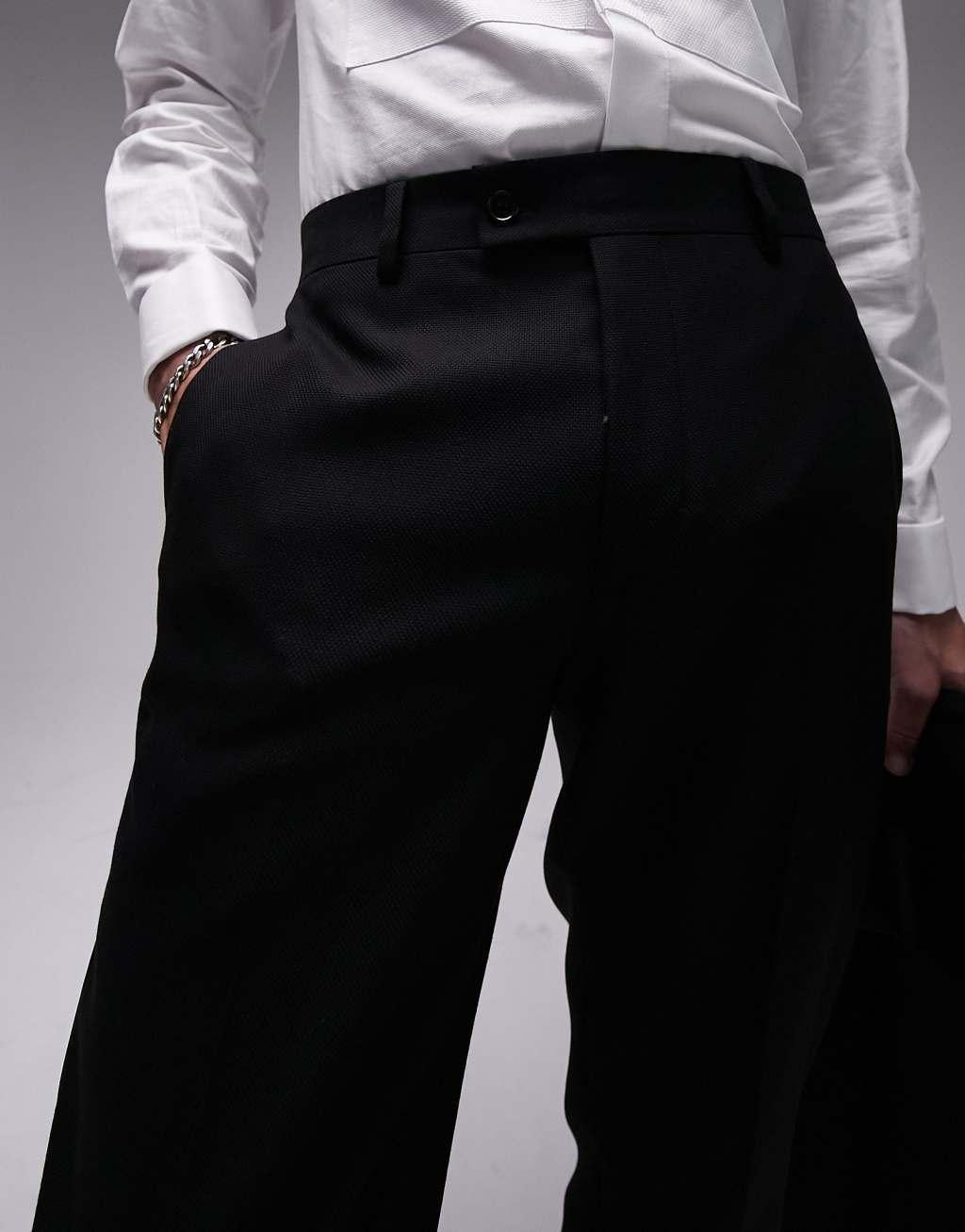 Topman slim tuxedo suit pants in black Product Image