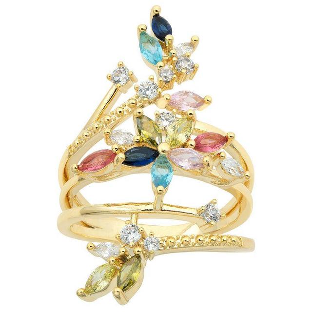 Brilliance Gold Tone Multicolor Crystal & Cubic Zirconia Flower Wrap Ring, Womens Gold Tone Teamcolor Product Image