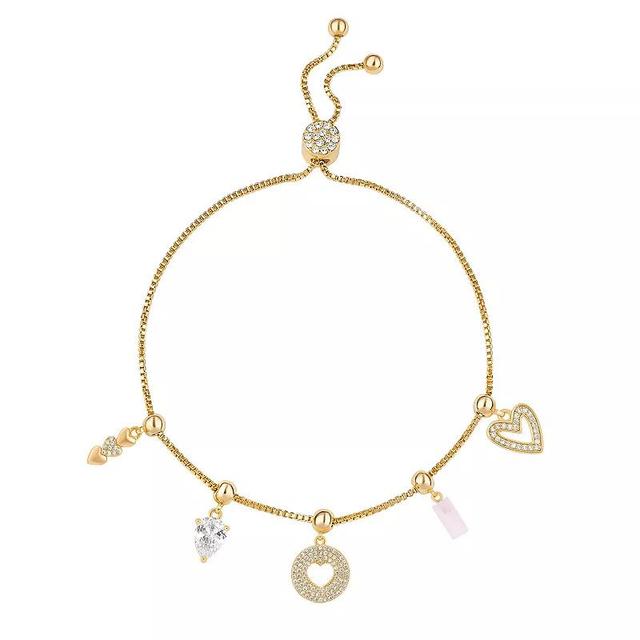 Brilliance 18k Gold Plated Charm Bracelet, Womens Gold Tone Pink Product Image