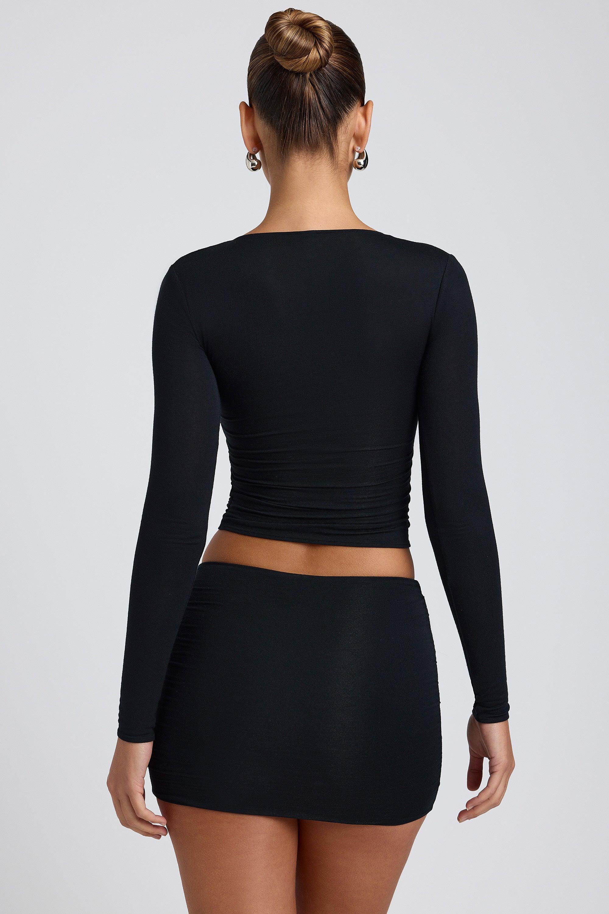 Modal Ruched Long-Sleeve Top in Black Product Image