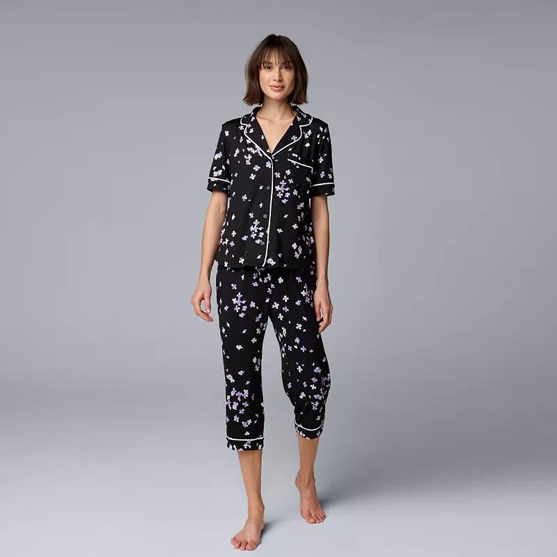 Womens Simply Vera Vera Wang Cozy Short Sleeve Notch Collar Pajama Top & Pajama Capris Set Product Image