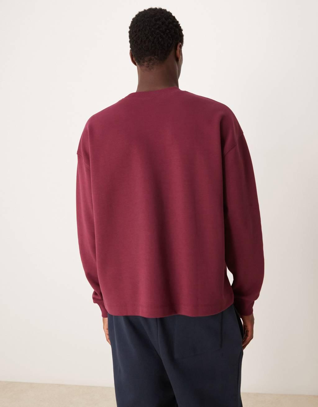 ASOS DESIGN Premium interlock oversized boxy long sleeve t-shirt 300gsm in burgundy Product Image