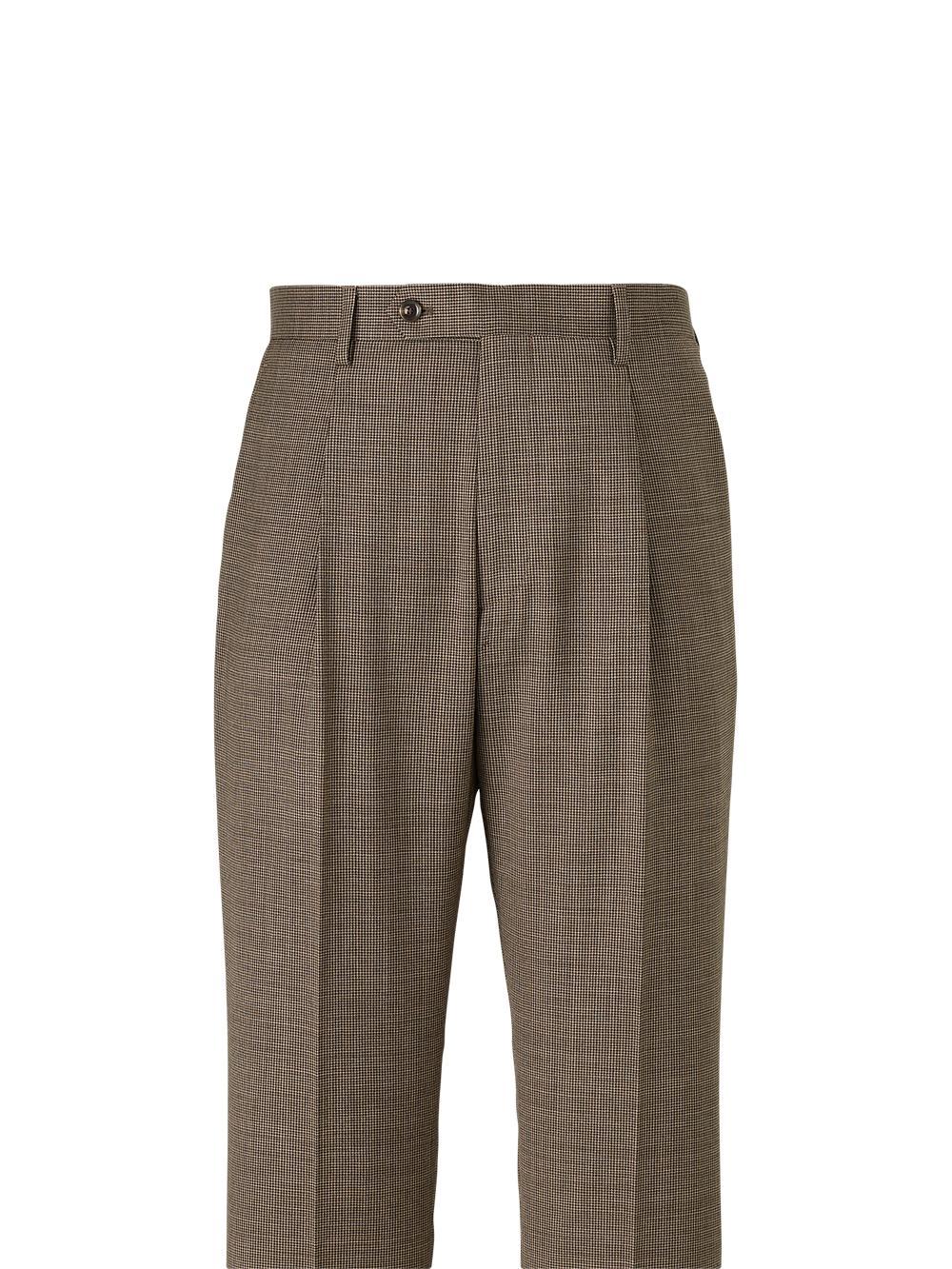 Wool Stretch Micro Check Single Pleat Suit Pants - Light Brown Product Image