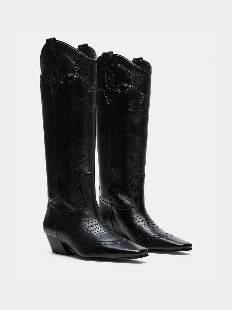 Dollie Black Leather Boots Product Image