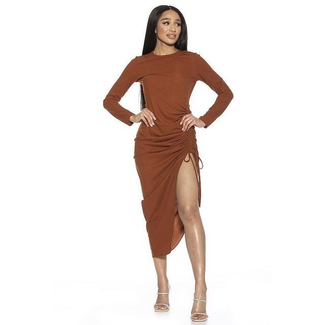 Womens ALEXIA ADMOR Nikki Crewneck Long Sleeve Side Ruched Maxi Dress Product Image