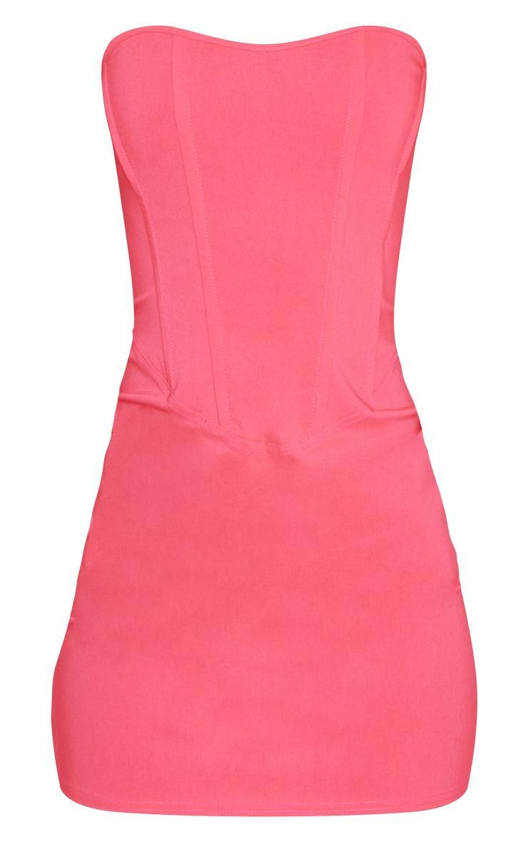 Hot Pink Stretch Woven Bandeau Corset Bodycon Dress Product Image