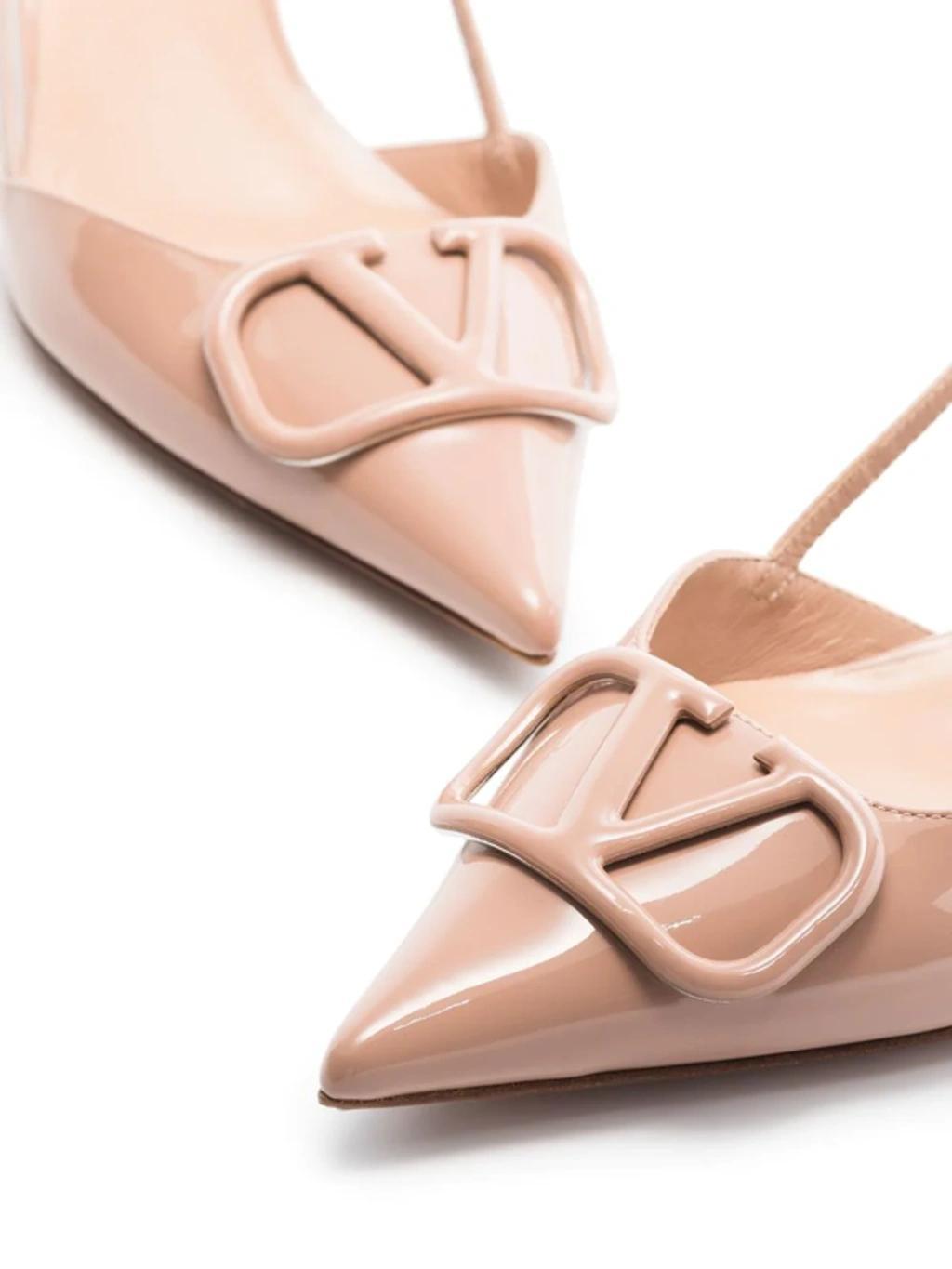 VALENTINO GARAVANI Pink Vlogo Signature 40 Patent Leather Slingback Pumps Product Image