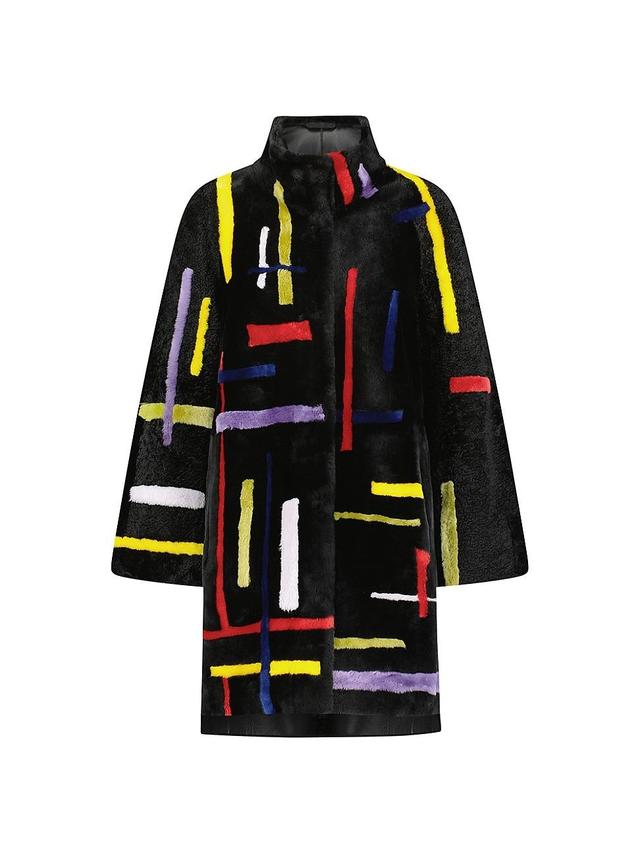 Abstract-Intarsia Shearling Lamb Zipper-Side Stroller Coat Product Image