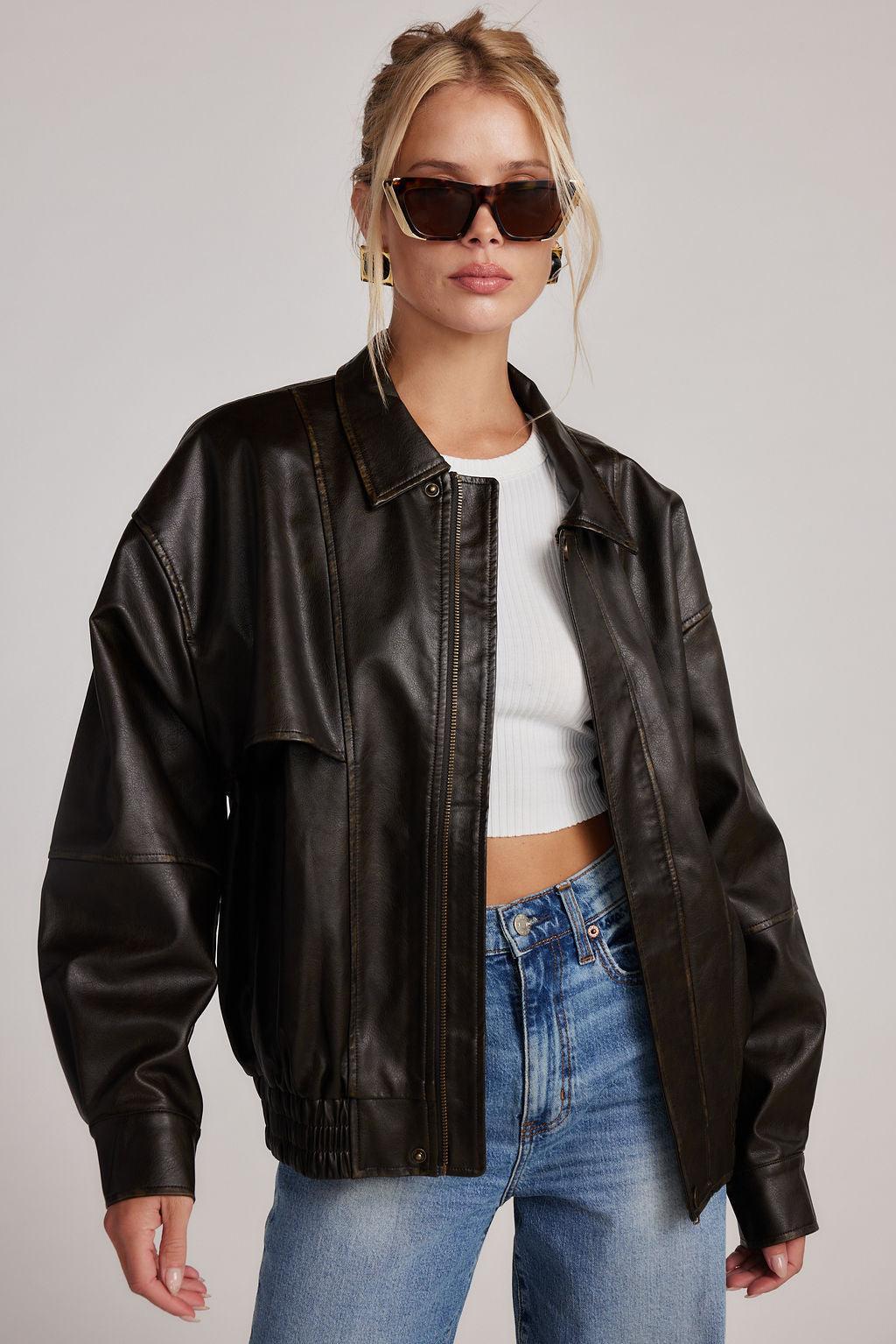 London Calling Brown Oversized Faux Leather Jacket Product Image