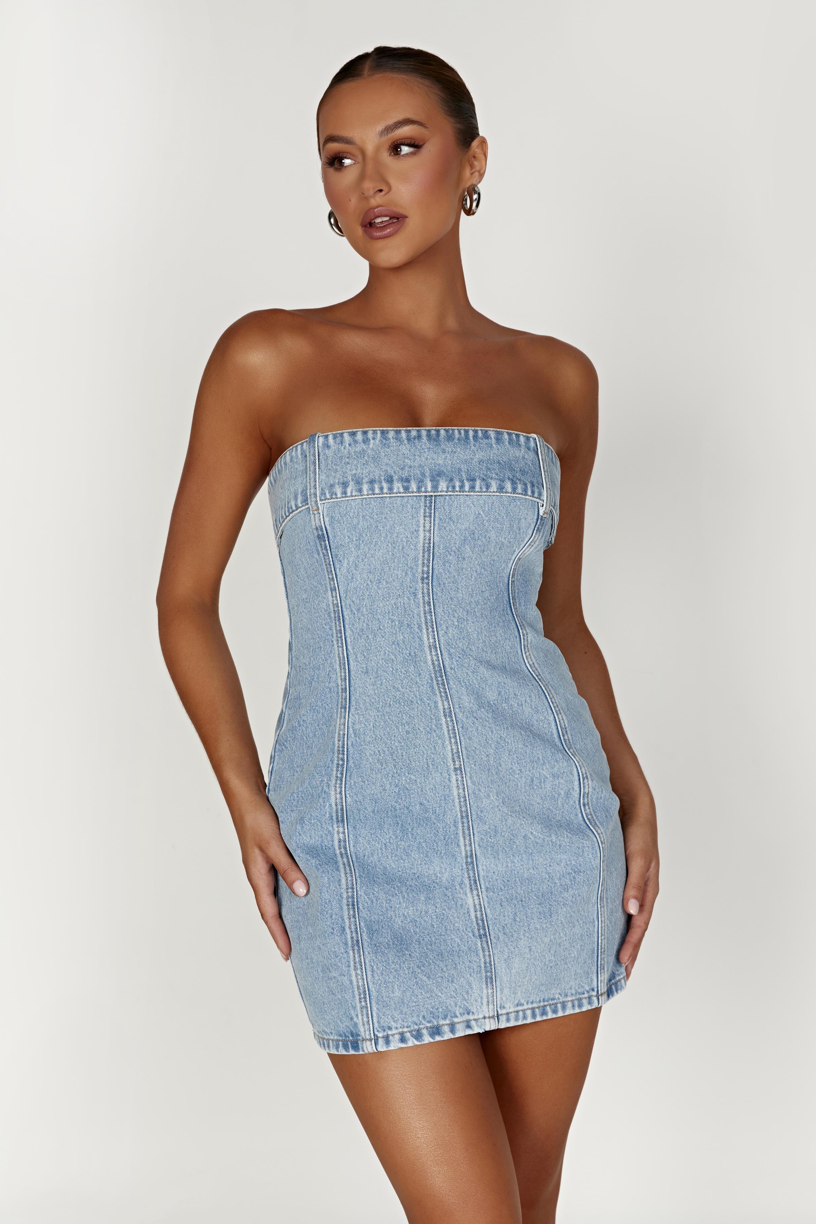 Teddi Denim Mini Dress - Mid Blue Product Image