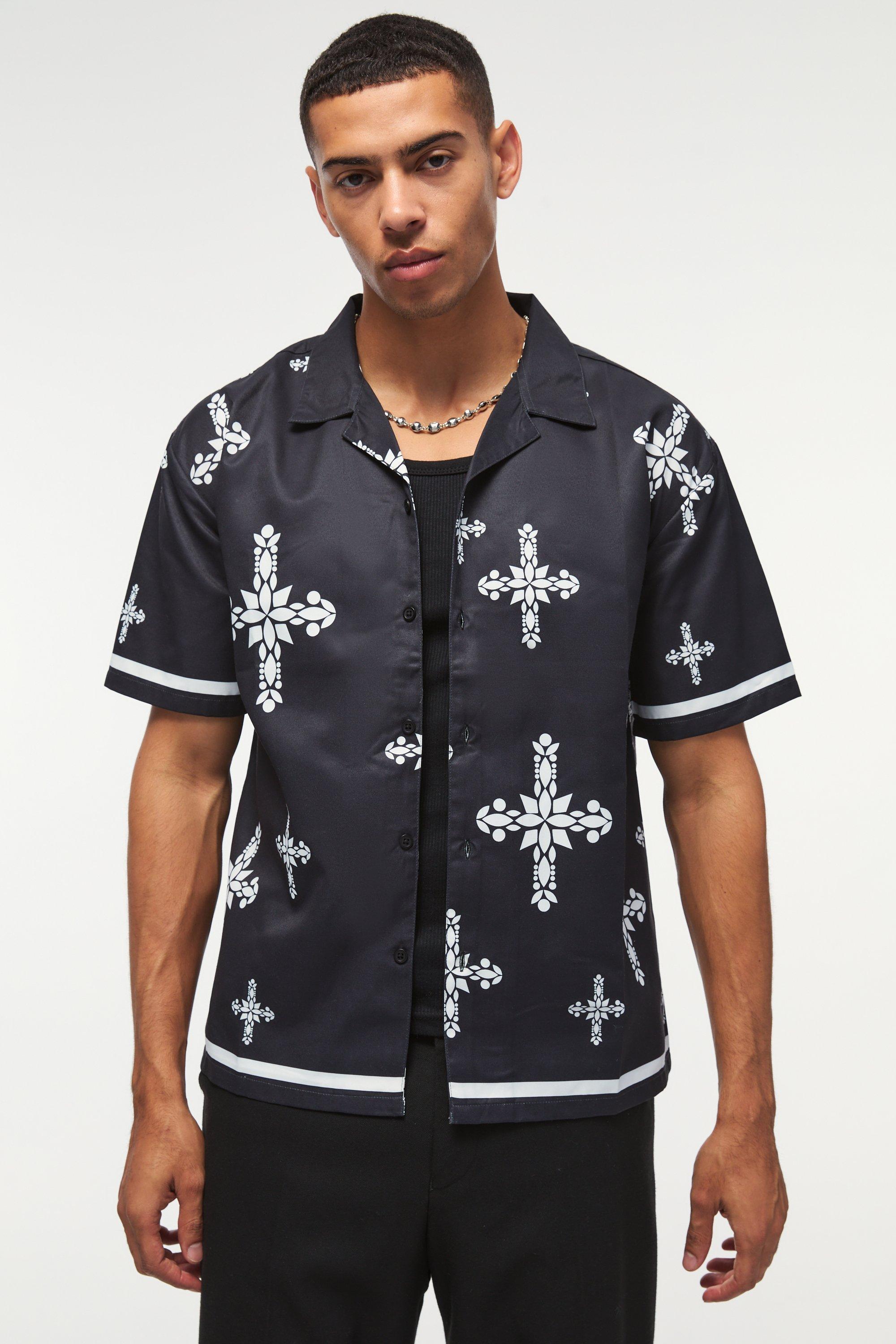 Oversized Cross Print Shirt | boohooMAN USA Product Image