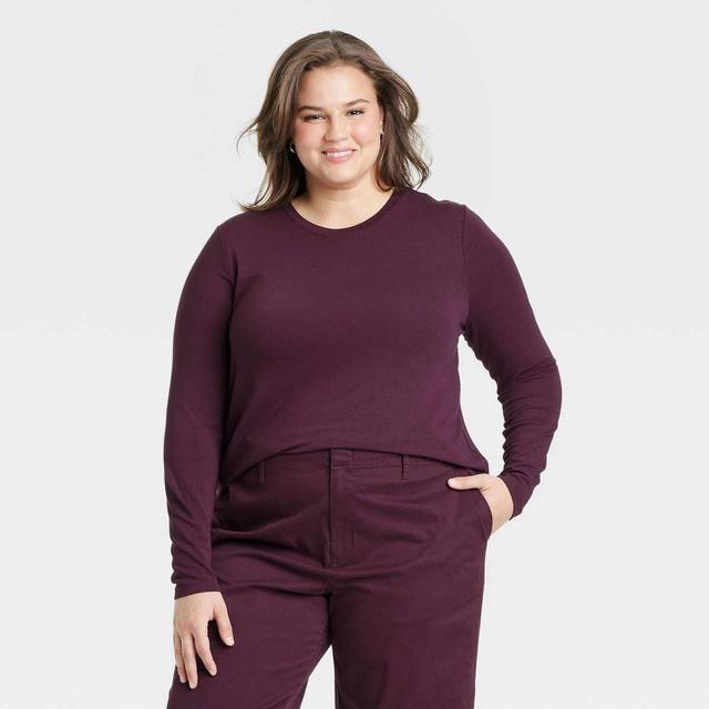 Womens Long Sleeve Brushed Knit T-Shirt - A New Day Burgundy XXL Product Image