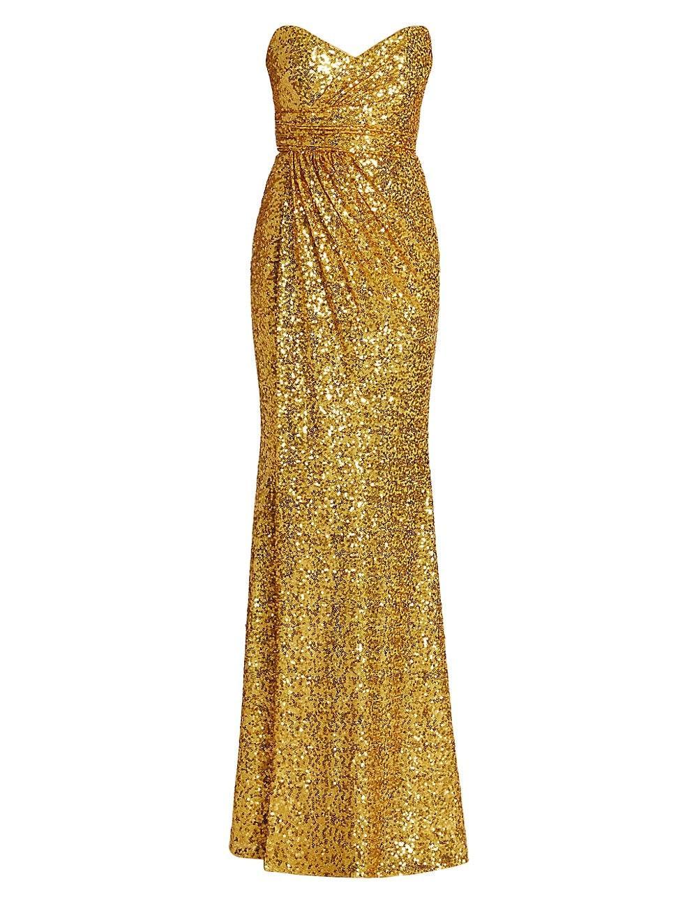 Womens Sequined Strapless Draped Gown Product Image