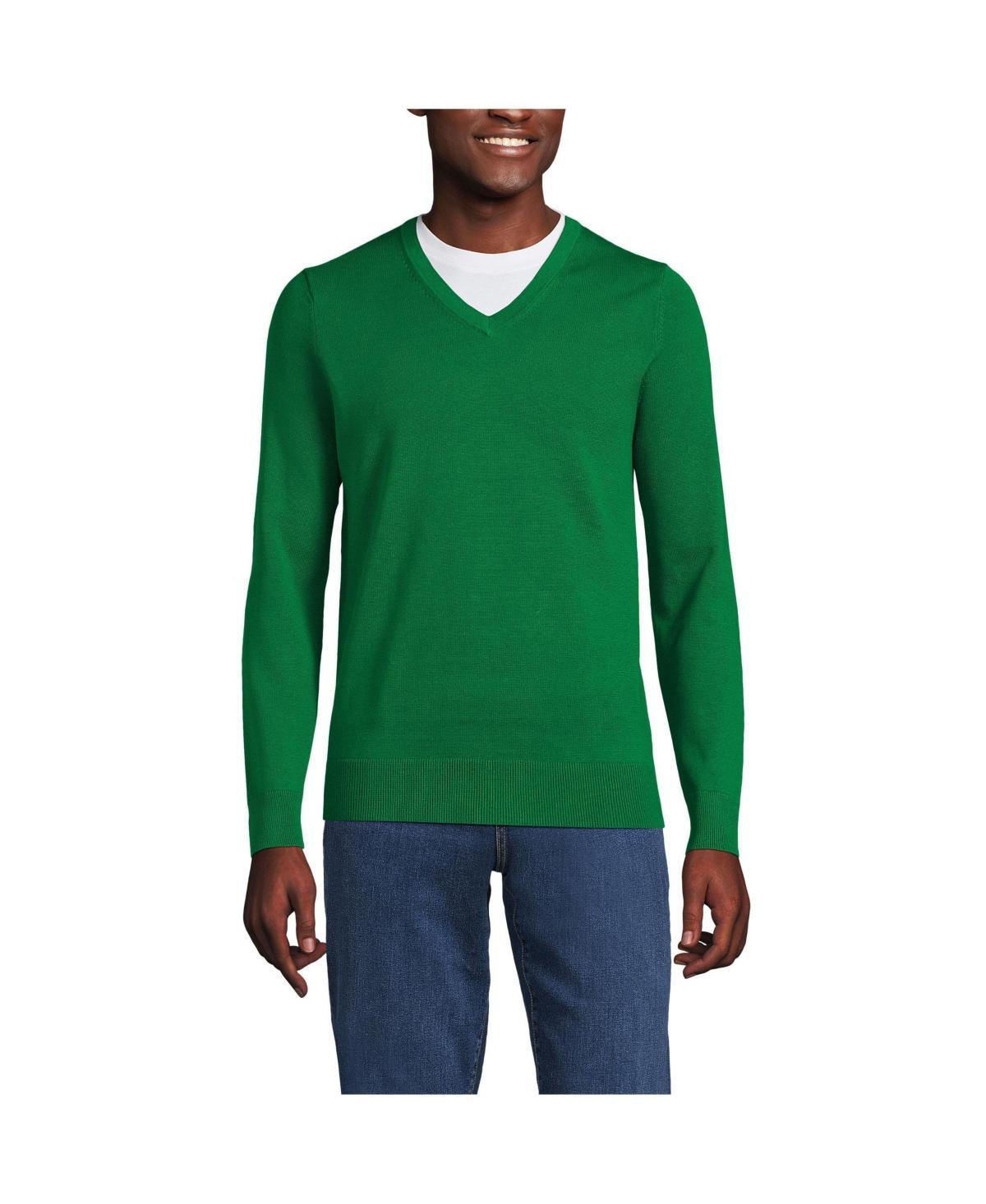 Mens Lands End Fine Gauge Cotton V-Neck Sweater Product Image