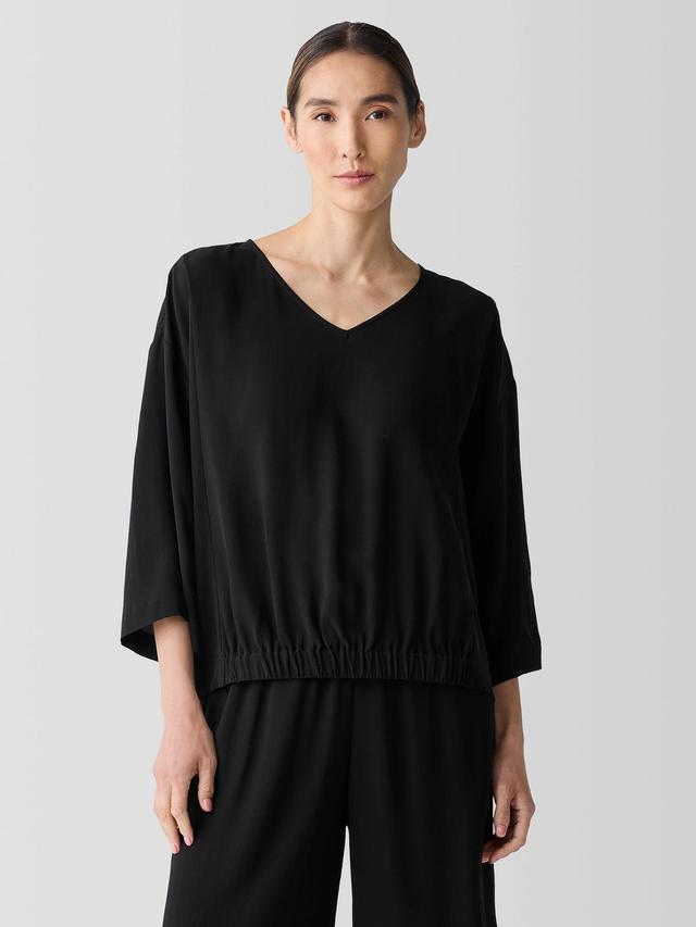 EILEEN FISHER Silk Georgette Crepe V-Neck Topfemale Product Image