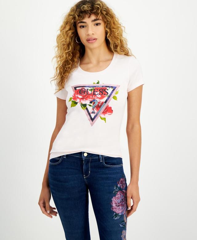 Guess Womens Roses Triangle Crewneck Short-Sleeve T-Shirt Product Image