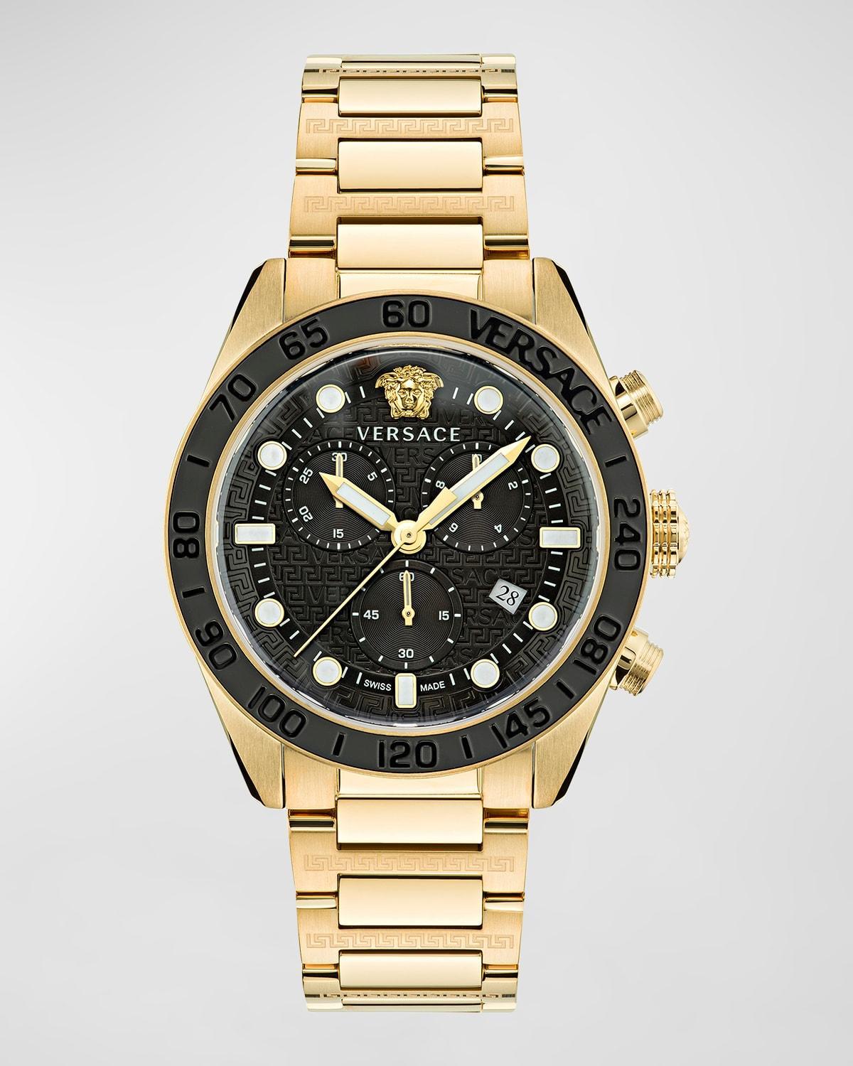 Mens Greca Dome Chrono IP Yellow Gold Bracelet Watch Product Image