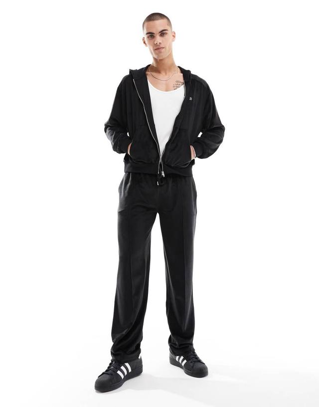 ASOS DESIGN straight leg velour sweatpants in black Product Image