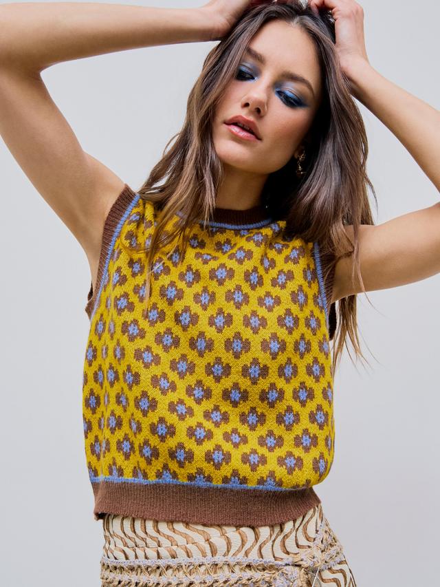 Geometric Contrasting Binding Knitted Crop Vest Product Image