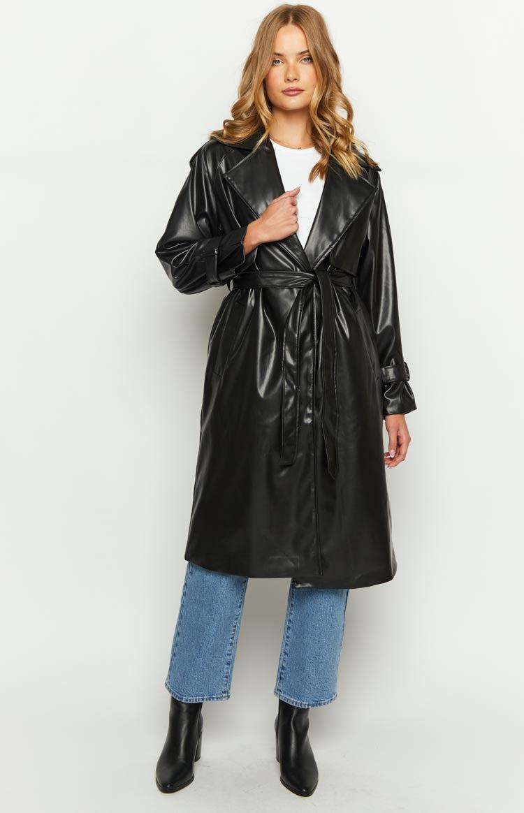 Midnight Mirage Black PU Trench Product Image