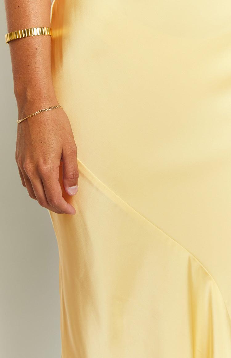 Carnation Yellow Satin Maxi Dress Product Image