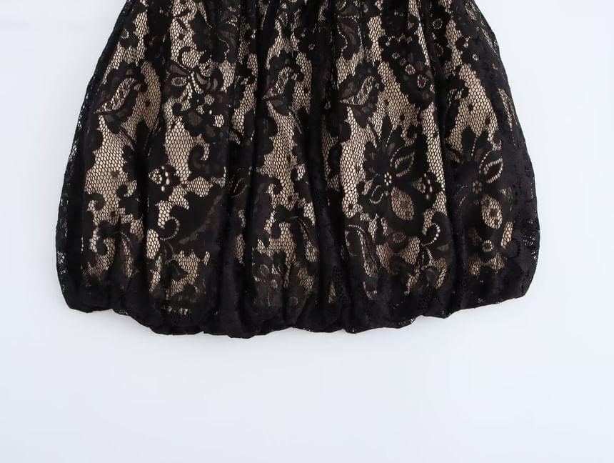 Long-Sleeve Floral Lace Mini A-Line Dress Product Image