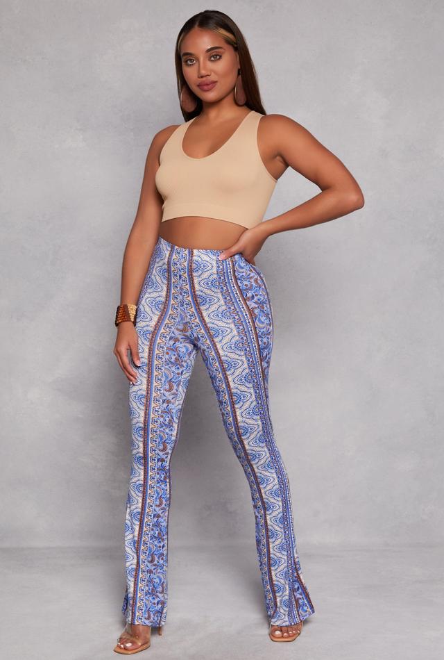 Womens Paisley Border Print High Waisted Flare Pants Product Image