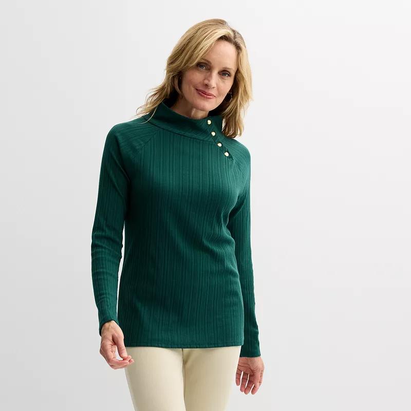 Womens Croft & Barrow Raglan Button Mock Neck Top Product Image