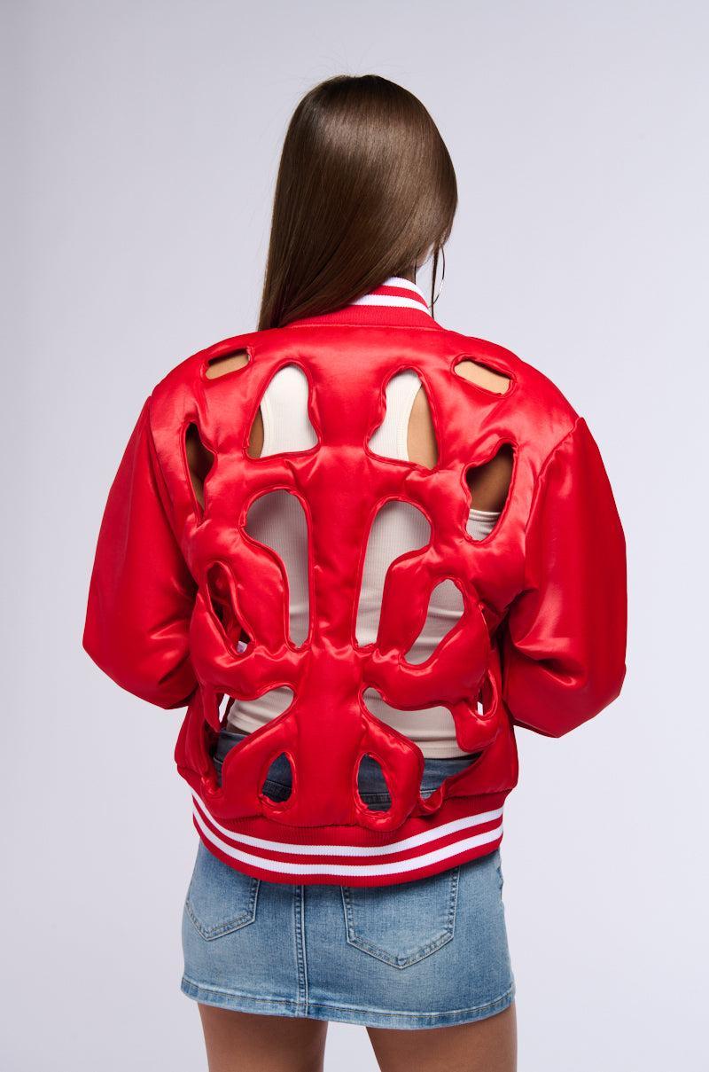 LOOK MY WAY CUT OUT SATIN BOMBER Product Image