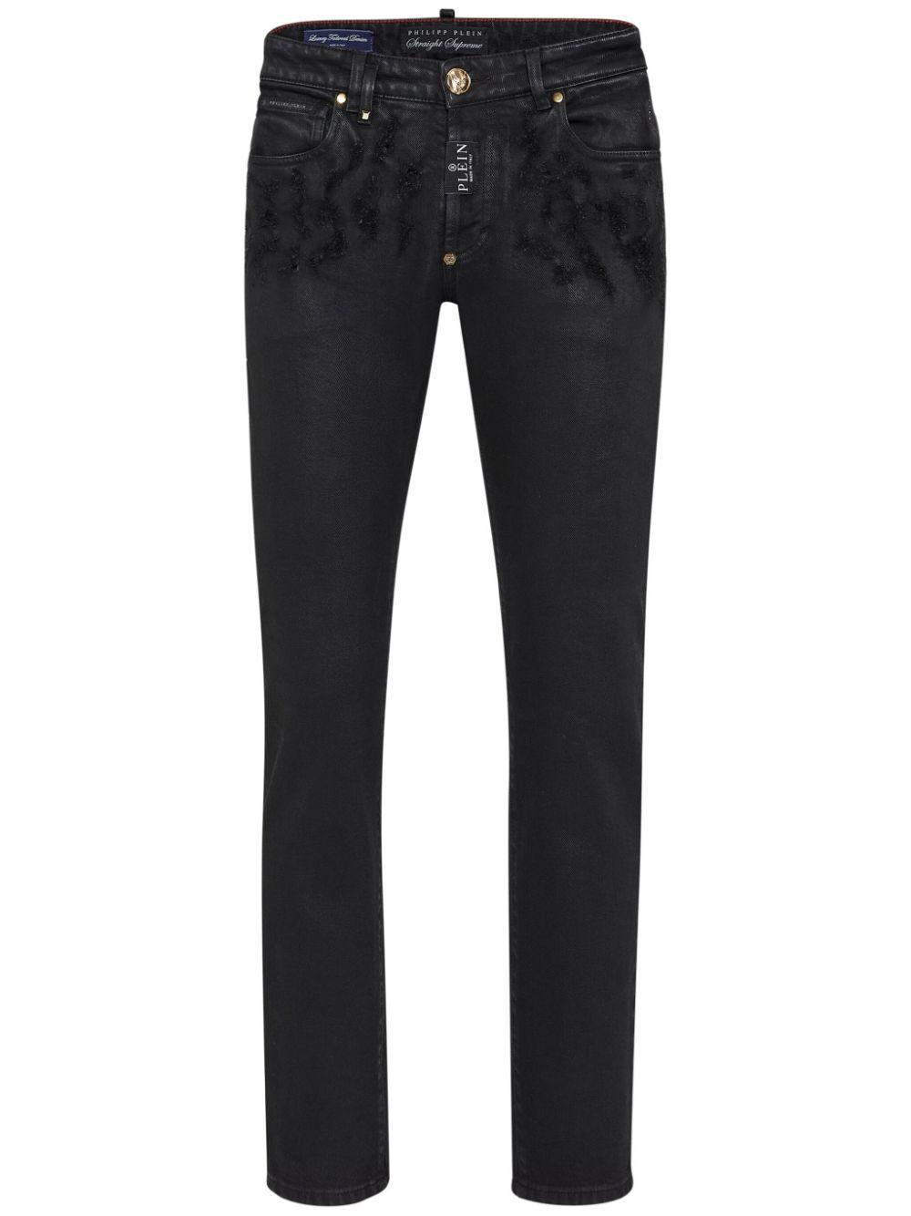 Denim Trousers Straight Hexagon Jeans In Black Product Image