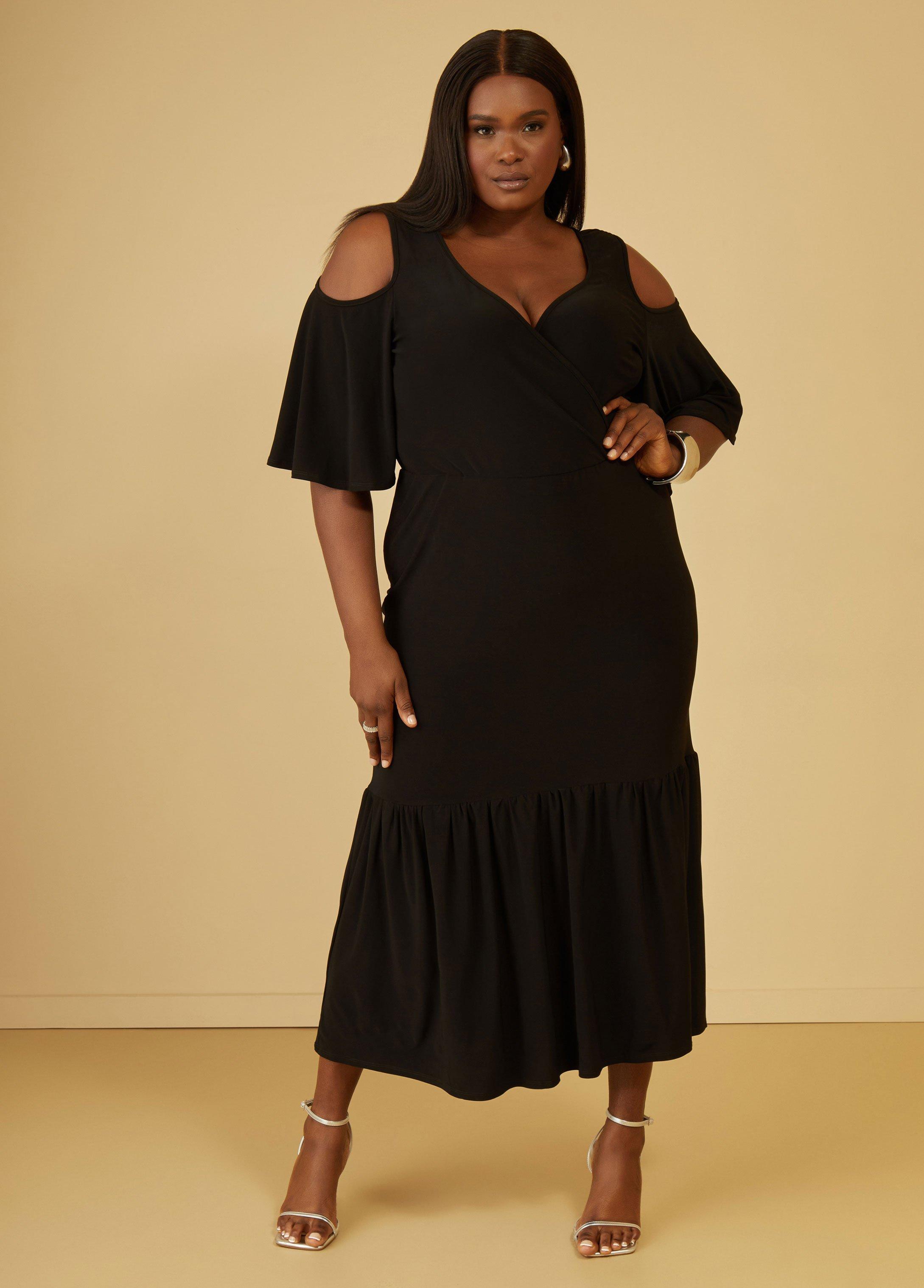 Plus Size Cold Shoulder Flounced Maxi Dress Ashley Stewart Product Image