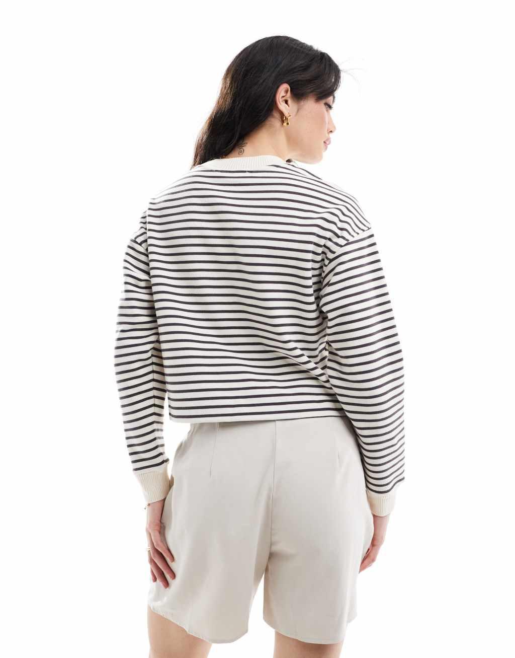 Mango cropped stripe sweatshirt in off white product image