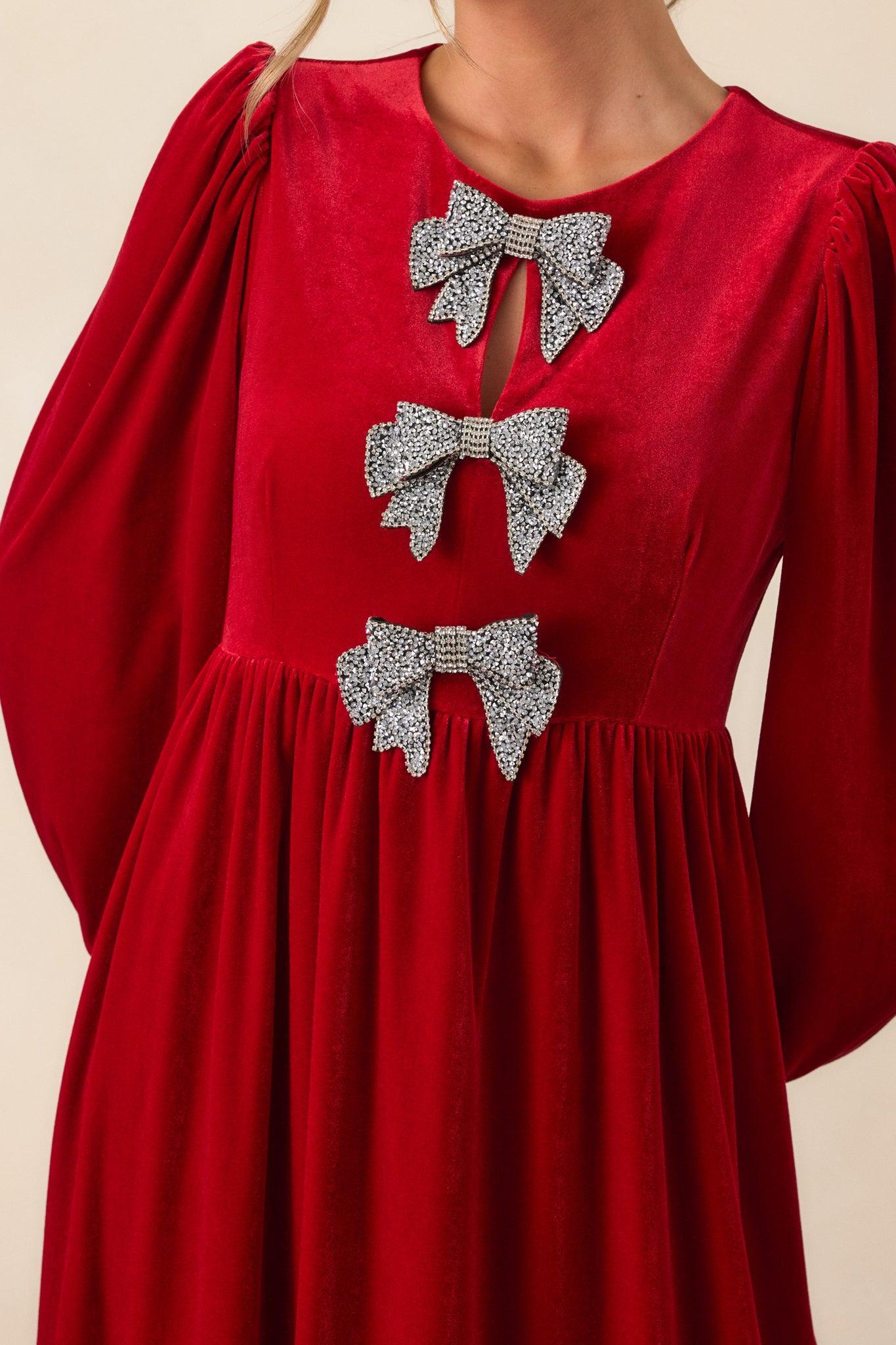 Moments To Treasure Red Velvet Midi Dress Product Image