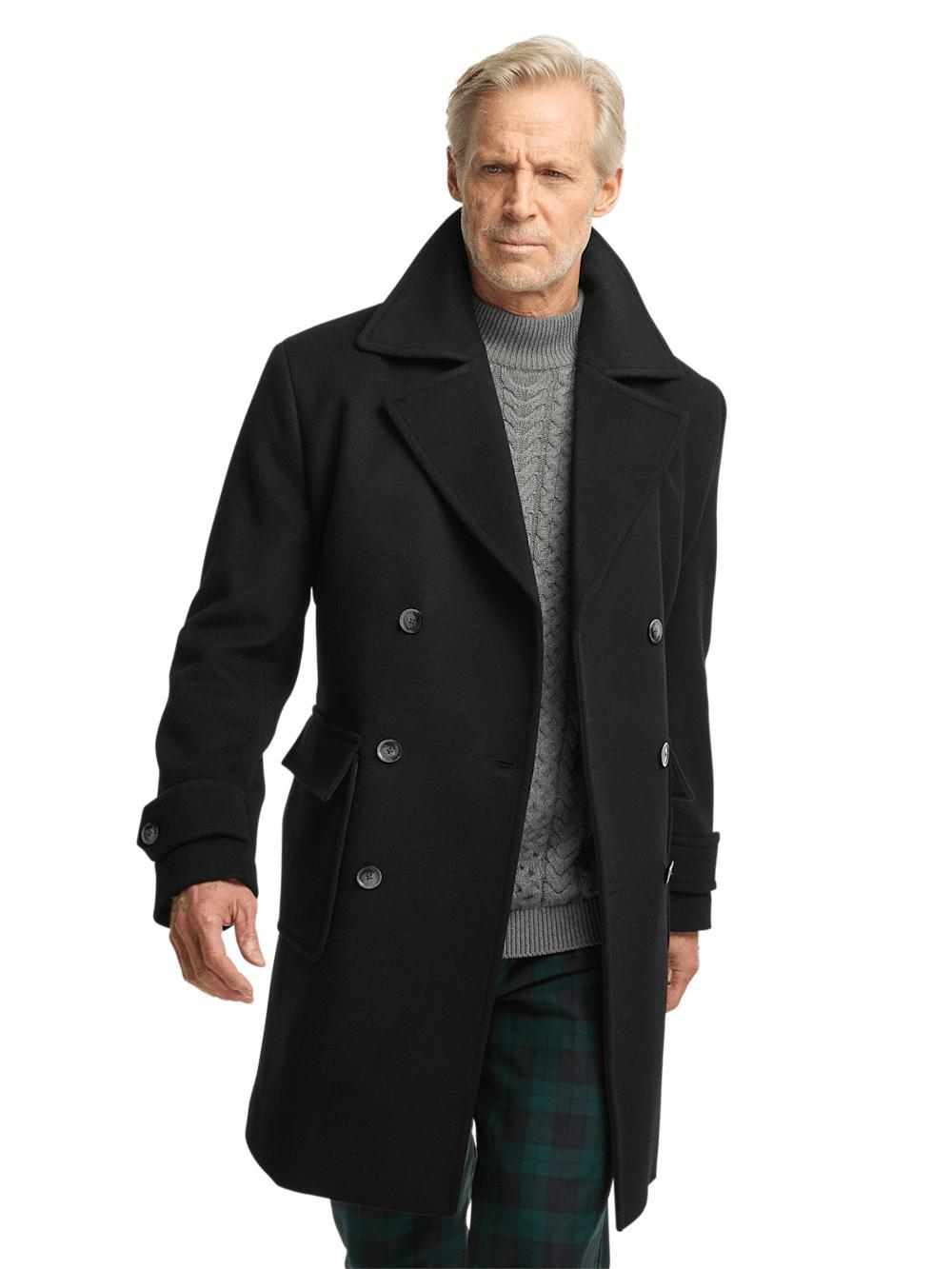 Wool Double Breasted Topcoat - Black Product Image