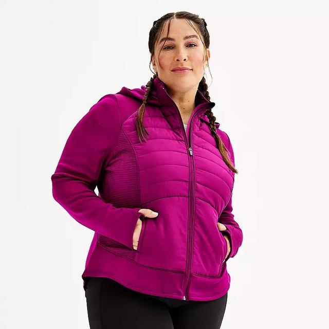 Plus Size Tek Gear Hooded Mixed-Media Jacket, Womens Purple Product Image