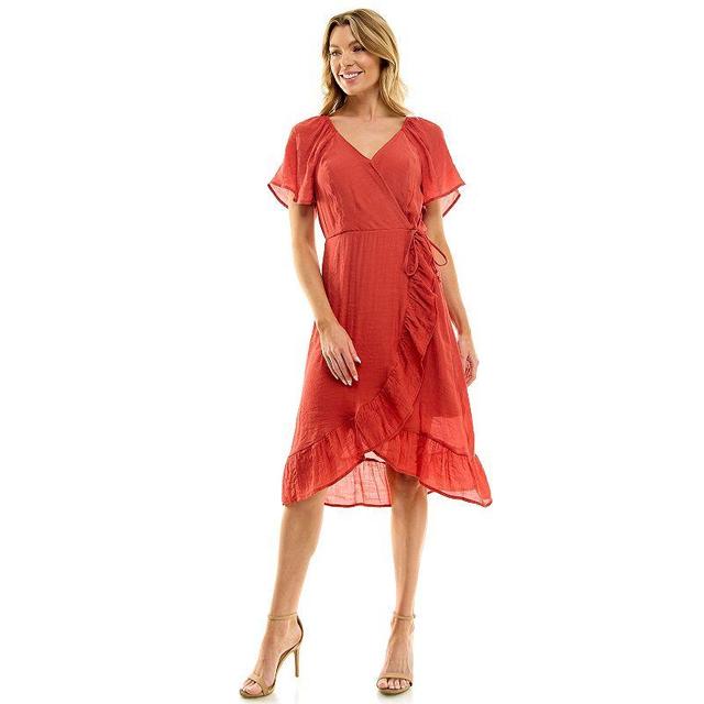 Womens Luxology Faux-Wrap Ruffle Midi Dress Product Image