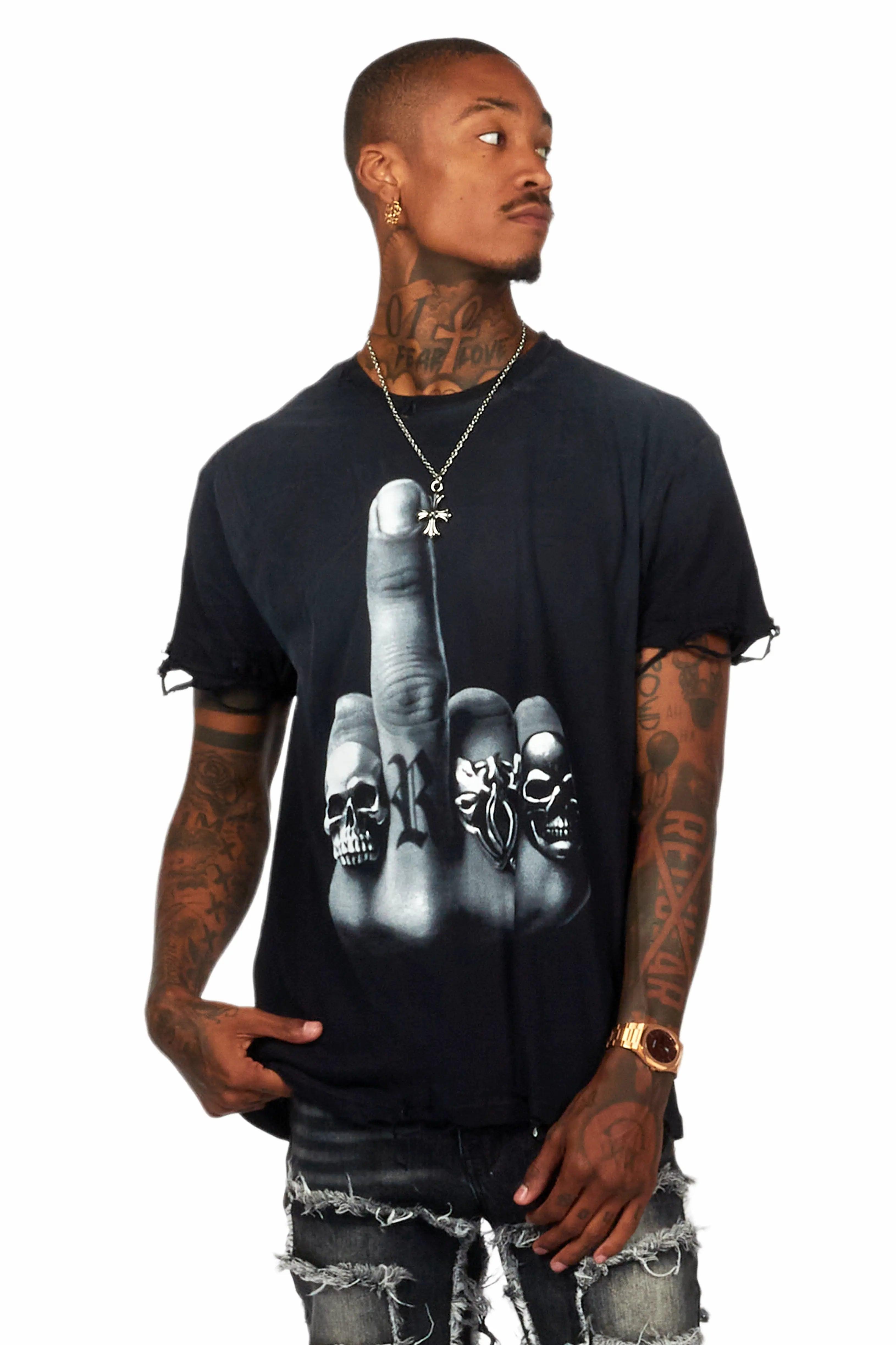 Ummar Black Oversized Graphic T-Shirt Male Product Image