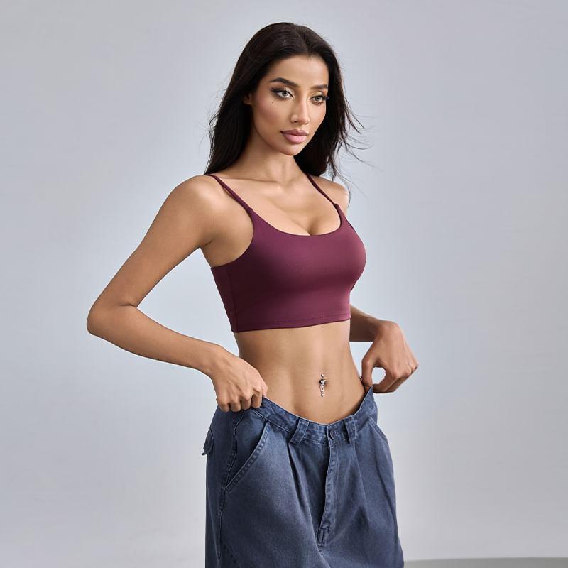 Spaghetti Strap Plain Sports Bra Product Image