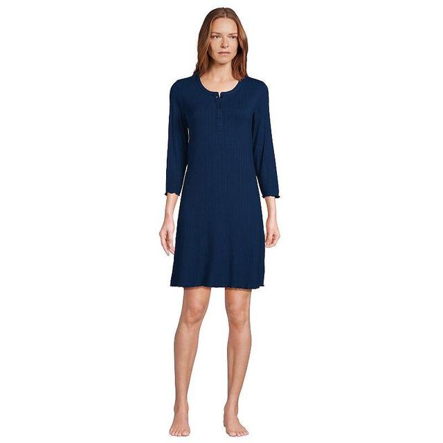 Womens Lands End Pointelle Rib 3/4 Sleeve Knee Length Nightgown Deep Blue Product Image